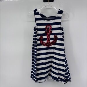 Tommy Bahama Girls Nautical Stripe Sequin Anchor Bow Back‎ Dress Size S